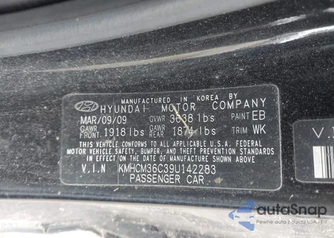 2009 Hyundai Accent Gs z USA, uszkodzony, nr VIN KMHCM36C39U142283